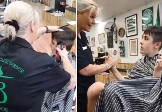 얌전히 앉아 머리를 깎고 있는 조르디.