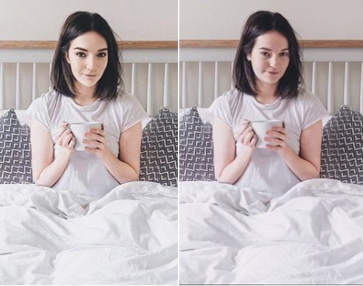 왼쪽은 SNS에 공개해 1만 5000개가 넘는 ‘좋아요’를 받은 사진, 오른쪽은 포토샵 전 실제 사진