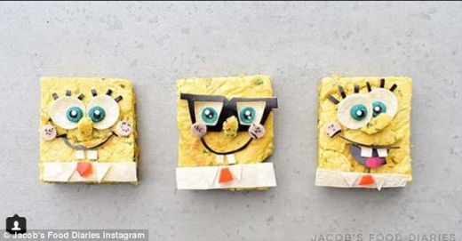 케일, 당근, 양파, 고구마 등으로 만든 스펀지밥.