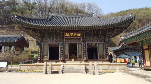 조선 영조 26년에 그려진 괘불탱이 있는 은해사의 대웅전. 괘불탱은 현재 보물 제 1270호로 지정되어 있다