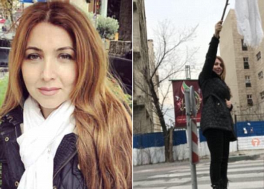 샤자리자데흐가 지난 2월 이란 테헤란에서 펼친 히잡 반대 시위