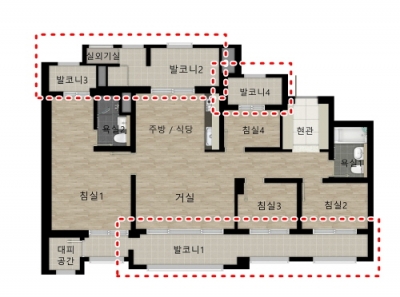 힐스테이트 연산 84A형 발코니 확장 부분