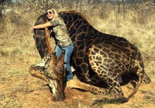 사냥한 기린과 기념촬영한 테스 톰슨 탈리