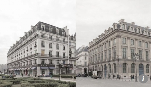 왼쪽은 중국에 있는 파리 오스만 거리, 오른쪽은 프랑스 파리의 실제 오스만 거리