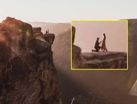 지난 6일 사진작가 매튜 디펠이 우연히 포착한 태프트 포인트의 프러포즈 장면. 이번 추락사와 직접적인 관계는 없다.(매튜 디펠/트위터)