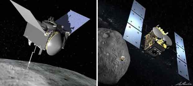 오시리스-렉스(왼쪽)와 하야부사 2호의 상상도.