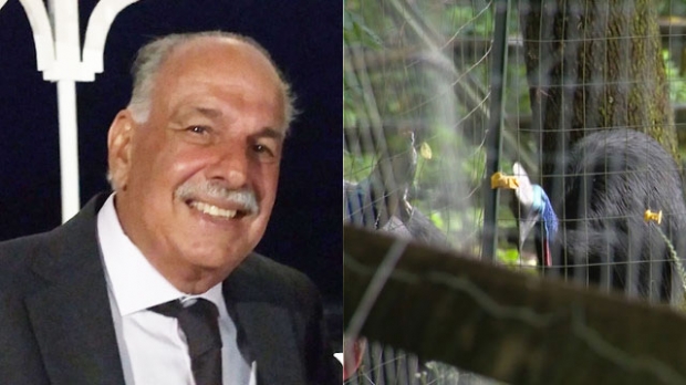 마빈 하조스의 생전 모습(왼쪽)과 그가 기르던 화식조들 중 한 마리의 모습.(사진=폭스뉴스 방송캡처)