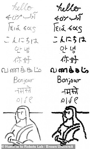 사람(왼쪽)과 로봇이 각각 쓴 글자.