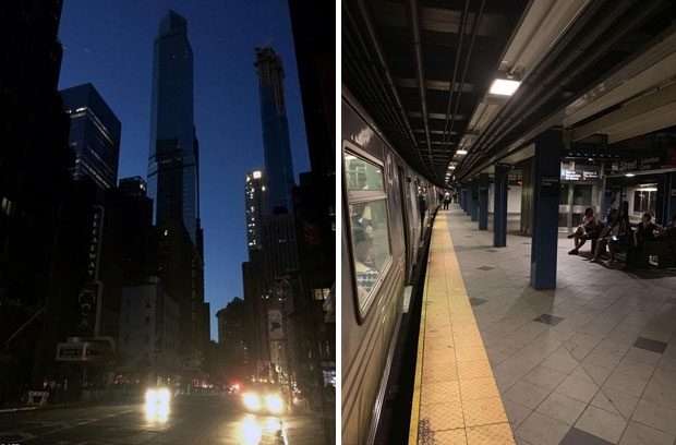 불 꺼진 맨해튼 거리와 도심 지하철/사진=AFP 연합뉴스, 트위터