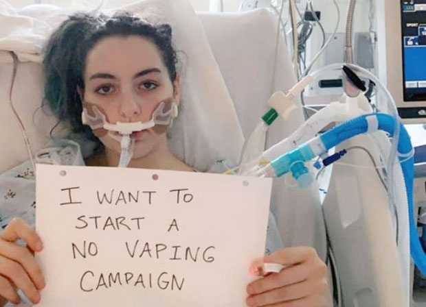 2년 전 처음 증상이 시작된 뒤 지난달 중순 증상이 악화돼 병원에 입원한 캘리포니아의 시마 허먼은 전자담배 사용 중지 캠페인을 시작했다./사진=인스타그램