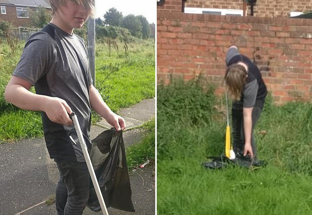어머니 스테이시 로버트슨은 아들 루이에게 하루 동안 거리에서 쓰레기를 줍도록 했다.(사진=스테이시 로버트슨/페이스북)