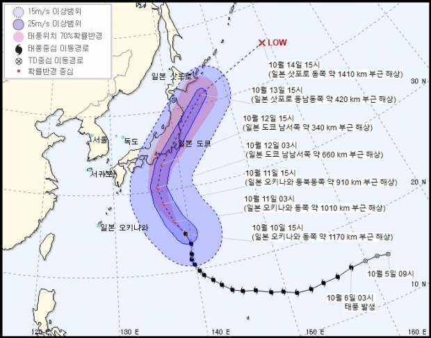 태풍 하기비스의 진로. 사진=기상청