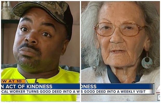 홀로 사는 치매 노인을 에스코트한 환경미화원 빌 셸비(왼쪽)와 오팔 주카(오른쪽)