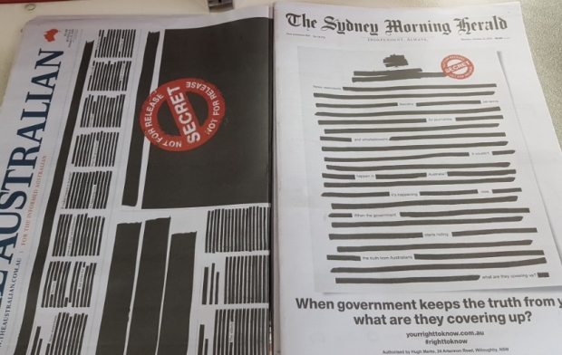 검은줄로 도배된 디 오스트레일리언과 시드니 모닝 헤럴드. 사진=김경태 통신원