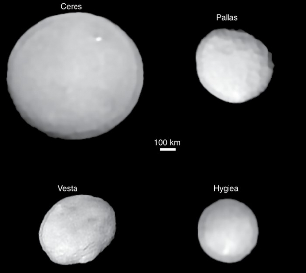 왜소행성 세레스와 소행성인 팔라스와 베스타 그리고 히기에이아. 사진=ESO/P. Vernazza et al./MISTRAL algorithm (ONERA/CNRS)