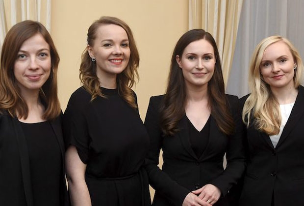 왼쪽부터 리 안데르손(32) 교육장관, 카트리 쿨무니(32) 부총리 겸 재무장관, 산나 마린(34) 총리, 마리아 오히살로(34) 내무장관./사진=AP 연합뉴스