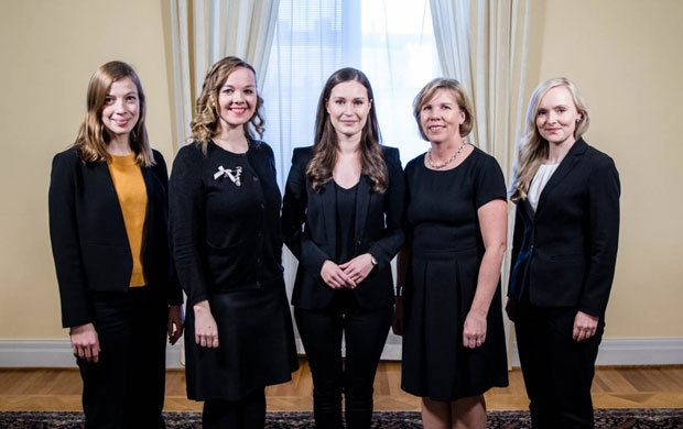 왼쪽부터 리 안데르손(32) 교육장관, 카트리 쿨무니(32) 부총리 겸 재무장관, 산나 마린(34) 총리, 안나마야 헨릭손(55) 법무장관, 마리아 오히살로(34) 내무장관./사진=핀란드 정부 공식 트위터