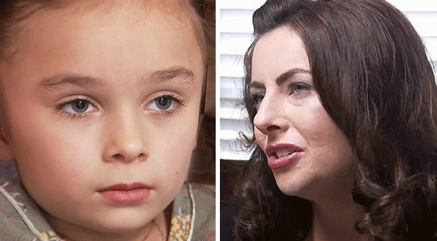 익명의 여성에게 생일케이크를 선물받은 에바 그리멧(8)과 어머니 홀리 그리멧.