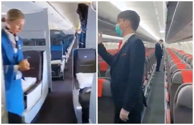 에콰도르 정부와의 협의 끝에 자국민을 태우기 위해 승객 없이 승무원만 태운 채 이륙했던 네덜란드 KLM 항공 보잉777기(왼쪽)와 스페인 이베리아 항공 A340기 내부.