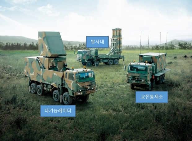 천궁 지대공 미사일은 발사통제소, 다기능레이더, 발사대로 구성된다. / 사진=방위사업청