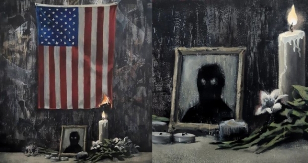 백인 경찰의 과잉진압으로 사망한 흑인 조지 플로이드 사건을 모티브로 그린 뱅크시의 최신 작품