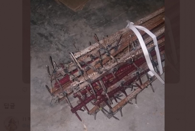 인도의 한 군사전문가가 인도군과 중국군의 충돌 시, 중국군이 사용한 무기라고 밝힌 쇠못 박힌 몽둥이 사진 (사진=AFP 연합뉴스)