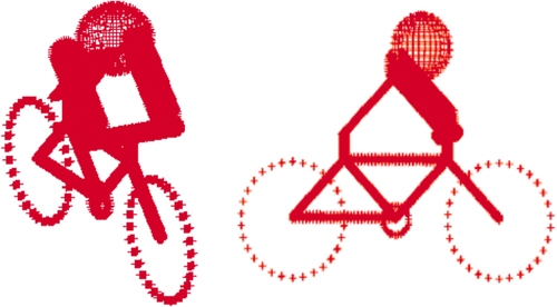 빨간 점이 모여 그려진 3D 버전의 아광속 자전거.