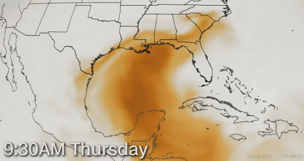 사하라사막발 먼지구름 이동 예상도./출처=CNN