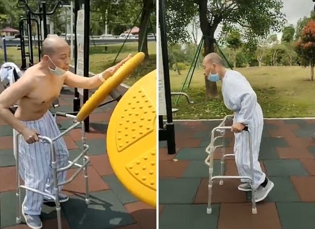 수술을 성공적으로 마친 뒤 20여 년 만에 허리를 편 채 스스로 걷는 리 씨의 모습