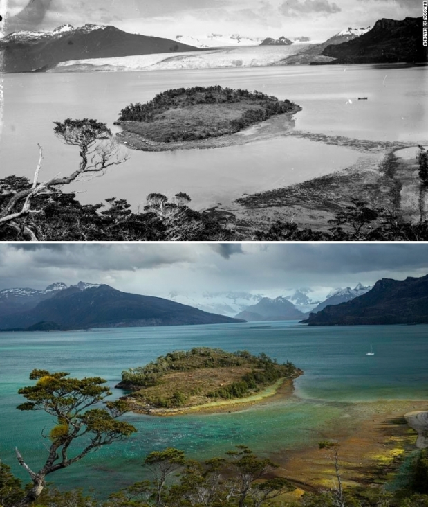 1913년(위)과 2018년(아래)에 각각 촬영한 남아메리카 파타고니아의 모습.