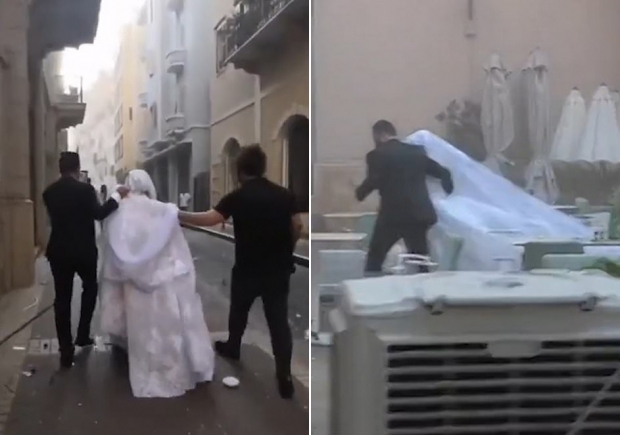 이스라 세블라니는 폭발 사고 당시 신랑과 함께 인근 식당으로 대피했다.(사진=마하무드 나키브/트위터)