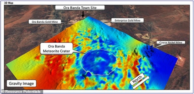 마이어스 박사 연구진은 전자기 조사 방법을 사용해 이른바 ‘오라 반다 크레이터’(Ora Banda Crater)로 부르는 이 운석공의 지름이 5㎞에 걸쳐 뻗어 있다는 사실을 알아냈다.(사진=리소스 포텐셜스)