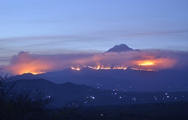 산불 피해가 발생한  킬리만자로산의 모습