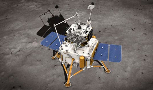 달에 착륙한 중국의 창어-5 달 샘플 반환 우주선 상상도.(출처=CNSA/NASA)