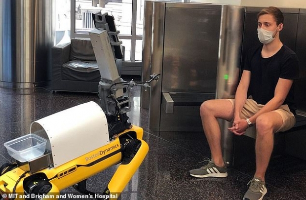 미국에서 코로나19 검사 지원 로봇으로 활용 중인 로봇 개 스팟(사진=MIT, 브리검영여성병원)