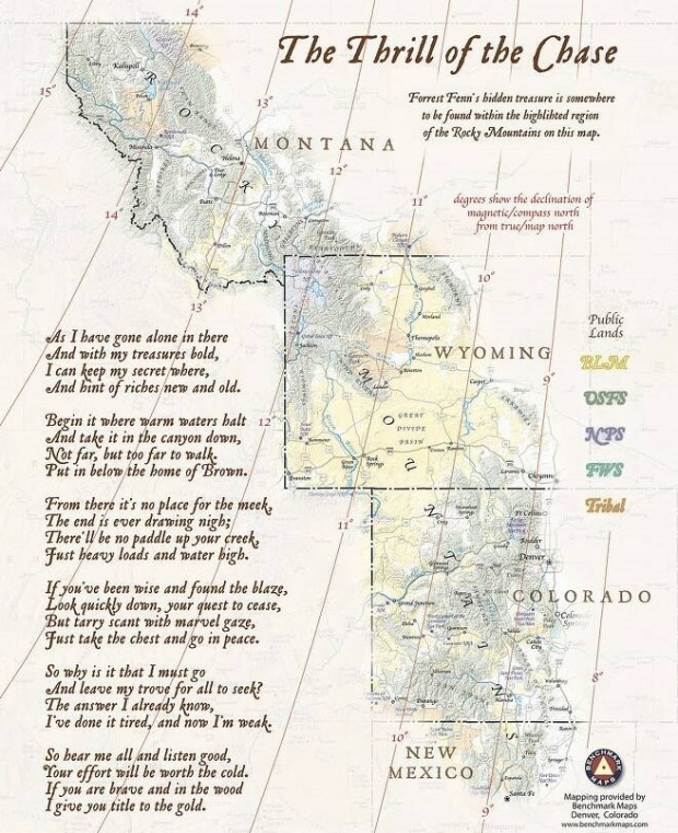 보물이 위치한 곳의 힌트가 담긴 로키산맥 지도