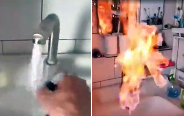 흐르는 수돗물에 라이터를 갖다 대자 화염과 함께 거센 불길이 치솟았다. 지난달 23일 중국 관영 CCTV는 랴오닝성 판진시의 한 마을에 3년 가까이 불붙는 수돗물이 공급됐다고 보도했다.