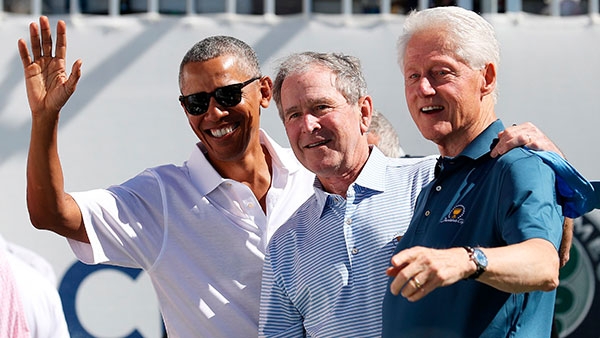 미국 전임 대통령인 버락 오바마-조지 부시-빌 클린턴의 2017년 모습