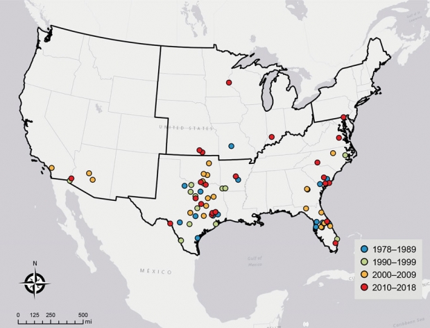 뇌 먹는 아메바의 미국 감염 사례를 지역별로 나타낸 지도.(사진=CDC)