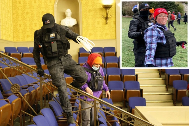 간호사인 50대 어머니와 술집 종업원인 30대 아들은 방탄조끼와 나일론 소재의 잠금밴드(zip tie)를 들고 허가 없이 제한 구역에 난입해 폭력을 행사했다.