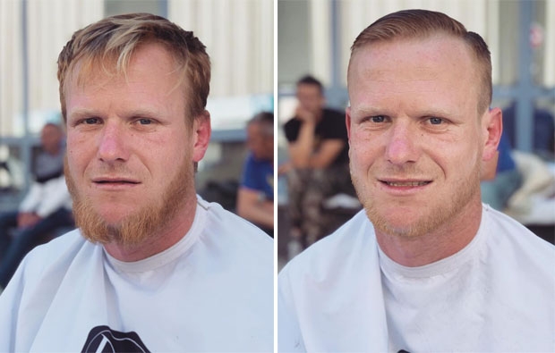 코다의 가위질 몇 번으로 노숙인 머리가 깔끔해졌다.2019.06.24./사진=다비드 코다 인스타그램