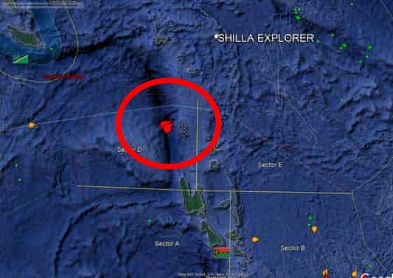 남태평양 바누아투 영해에서 불법 조업을 하다 적발된 중국어선 두 척의 위치(붉은 동그라미). 출처=바누아투 경찰