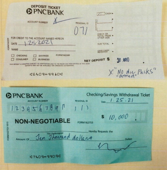 미국 시카고의 한 은행을 털러 들어간 강도가 직원에게 건넨 인출 신청서