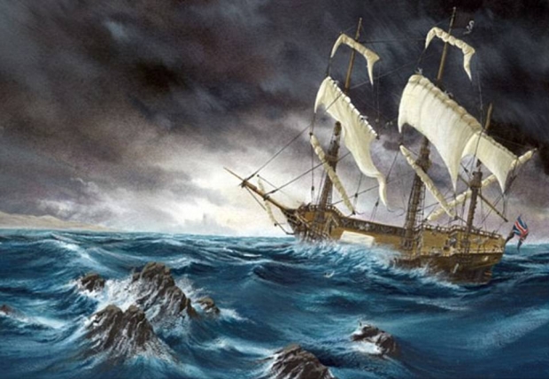 300t급 해적선 위더호는 풍랑을 만나 좌초했다.