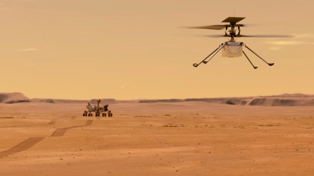 화성을 비행 중인 인저뉴어티의 가상 이미지