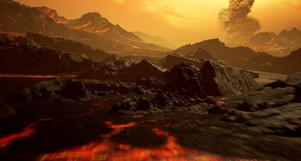 태양으로부터 약 250만㎞ 떨어진, 지구에서는 25광년 떨어진 곳에 있는 슈퍼지구 글리제 486b 상상도. 표면온도는 섭씨 400도를 넘을 것으로 연구진은 추측했다.