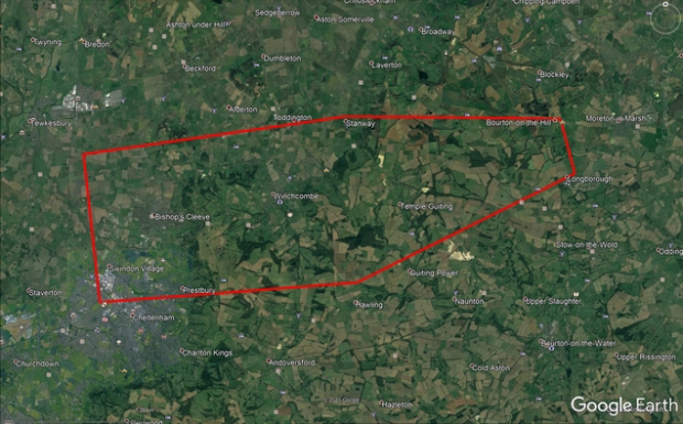 운석 발견 가능성이 큰 지역의 모습을 나타낸 지도 이미지.(사진=유케이폴)