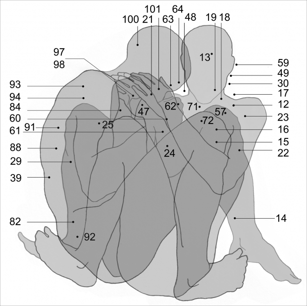통치자로 추정되는 여성이 배우자로 보이는 남성과 함께 항아리 안에 매장됐을 때의 모습을 복원한 그림.