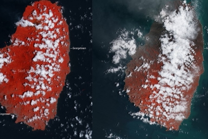[지구를 보다] 화산폭발 전과 후…위성으로 본 검게 변한 카리브 섬