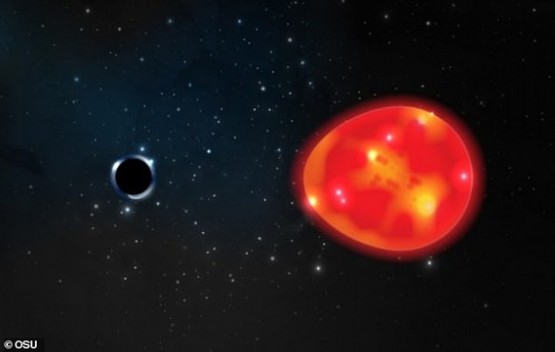 블랙홀과 동반성인 적색거성의 모습을 나타낸 이미지.